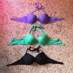 Three Aerie 34C Push-up Underwire Bikini Tops